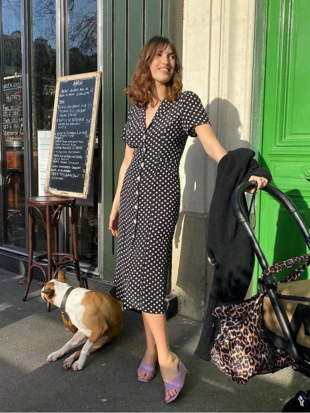 ROUJE Black & White Polka Dot Printed Retro Button Down Marin Midi Dress 36, 2/4 - Picture 13 of 17